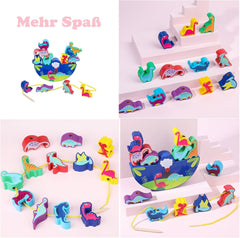 Stacking Game Wooden Balancing Stacking Stones Game 3D Montessori Threading Game