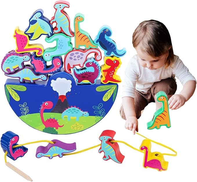 Stacking Game Wooden Balancing Stacking Stones Game 3D Montessori Threading Game